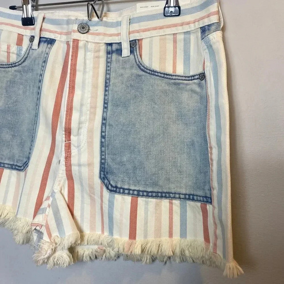 NWT American Eagle AE High Rise Mom Jean Shorts Denim Pastel Striped Raw Hem 8 - Picture 4 of 8